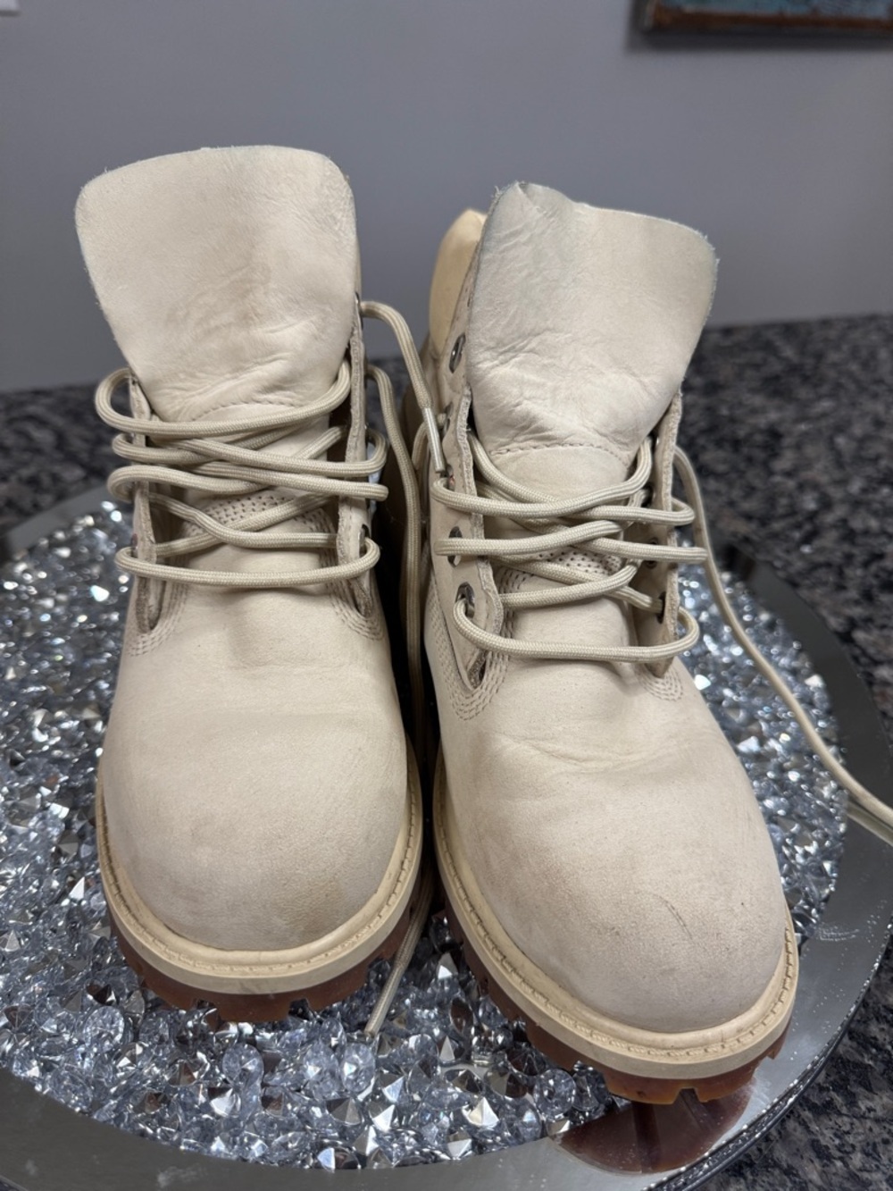 Timberland Cream Nubuck leather Hiking Boots boys 5 Womens 7 - Picture 13 of 15